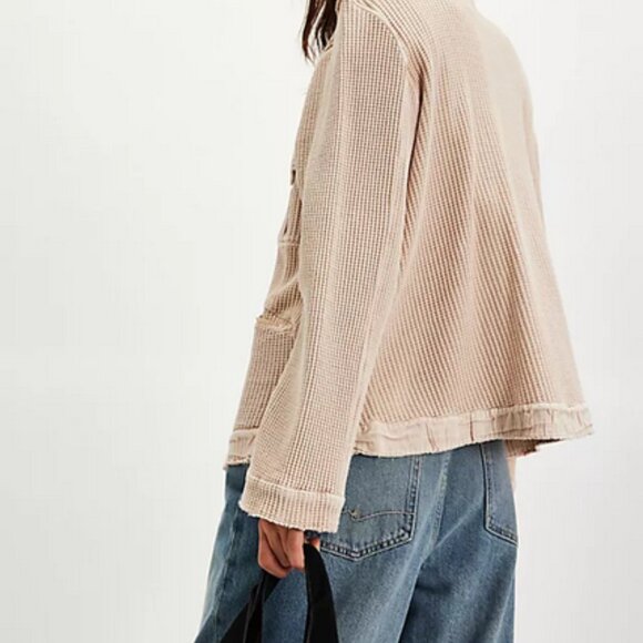 Free People FP One Logan Jacket Tan Buttondown Pocket Top M & S - Picture 4 of 4